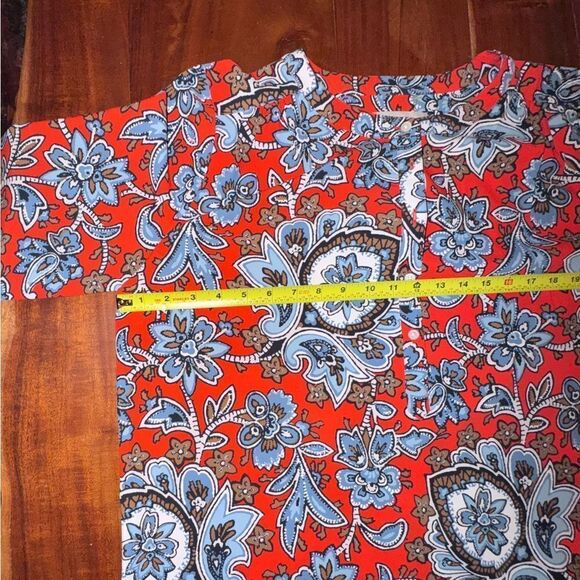 Loft-Anne Taylor Red Blue Brown Floral Long Sleeve Smock Tunic-Henley style sz L - Picture 13 of 16